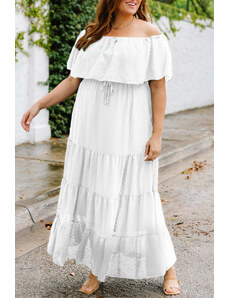 Trgomania White Swiss Dot Plus Size Ruffle Tiered Maxi Dress