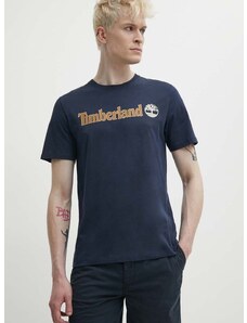 Pamučna majica Timberland za muškarce, boja: tamno plava, s tiskom, TB0A5UPQ4331