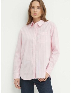 Pamučna košulja Lauren Ralph Lauren za žene, boja: ružičasta, relaxed, s klasičnim ovratnikom, 200932627