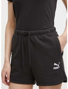 Pamučne kratke hlače Puma BETTER CLASSIC boja: crna, s aplikacijom, visoki struk, 624236