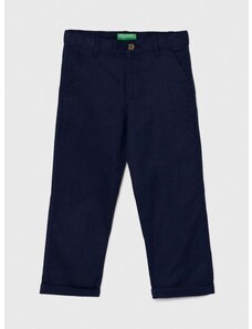 Dječje lanene hlače United Colors of Benetton boja: tamno plava, bez uzorka