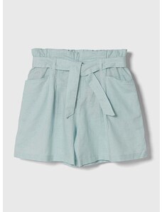 Dječje lanene kratke hlače United Colors of Benetton boja: tirkizna, bez uzorka, podesivi struk