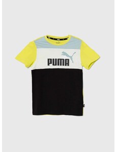 Dječja pamučna majica kratkih rukava Puma ESS BLOCK B boja: zelena, s uzorkom