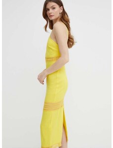Lanena haljina Patrizia Pepe boja: žuta, midi, ravna, 2A2729 A268