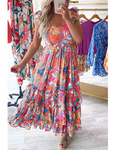 Trgomania Pink Floral Print Sleeveless Ruffle Tiered Maxi Dress