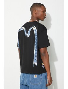 Pamučna majica Evisu Ribbon Daicock Printed za muškarce, boja: crna, s tiskom, 2ESHTM4TS1080