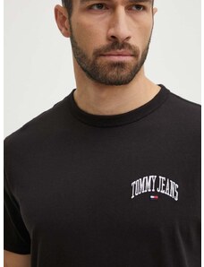 Pamučna majica Tommy Jeans za muškarce, boja: crna, s aplikacijom, DM0DM18665