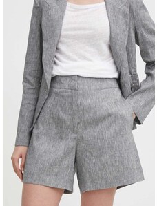 Lanene kratke hlače Sisley boja: siva, bez uzorka, visoki struk