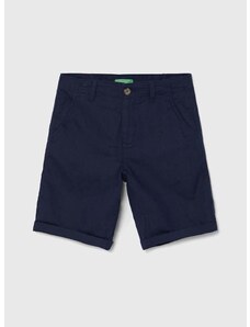 Kratke hlače s dodatkom lana United Colors of Benetton boja: tamno plava, podesivi struk