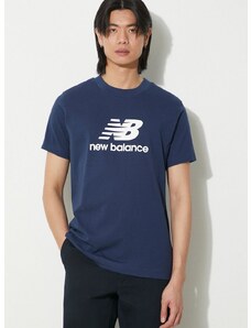 Pamučna majica New Balance Sport Essentials za muškarce, boja: tamno plava, s tiskom, MT41502NNY