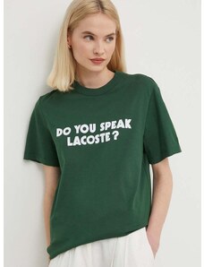 Pamučna majica Lacoste boja: zelena, s tiskom