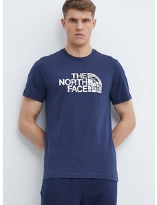 Pamučna majica The North Face za muškarce, boja: tamno plava, s tiskom, NF0A87NX8K21