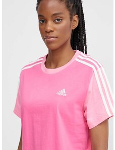 Pamučna majica adidas za žene, boja: ružičasta, IS1574