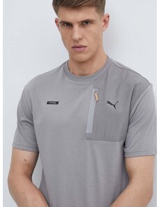 Pamučna majica Puma za muškarce, boja: siva, bez uzorka, 678920