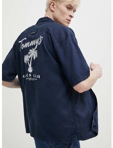 Košulja Tommy Jeans za muškarce, boja: tamno plava, relaxed, DM0DM18945