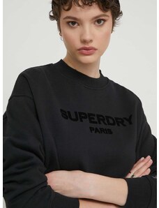 Pamučna dukserica Superdry za žene, boja: crna, s tiskom