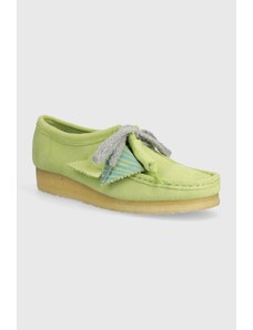 Cipele od brušene kože Clarks Originals Wallabee za žene, boja: zelena, s platformom, 26175670