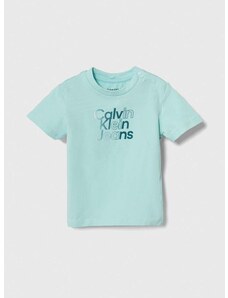Dječja majica kratkih rukava Calvin Klein Jeans boja: tirkizna, s tiskom