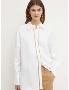 Košulja s dodatkom lana BOSS boja: bijela, relaxed, s klasičnim ovratnikom