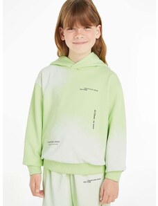 Dječja pamučna dukserica Calvin Klein Jeans boja: zelena, s kapuljačom, s uzorkom