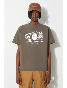 Pamučna majica A Bathing Ape Bape Camp Tee za muškarce, boja: smeđa, s tiskom, 1J80110046