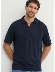 Lanena polo majica Sisley boja: tamno plava, bez uzorka