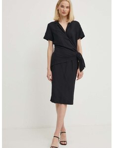 Lanena haljina Sisley boja: crna, midi, ravna
