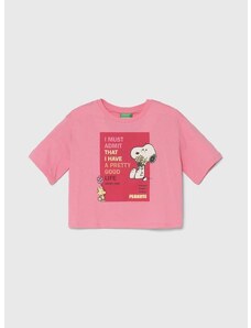 Dječja pamučna majica kratkih rukava United Colors of Benetton X Peanuts boja: ružičasta