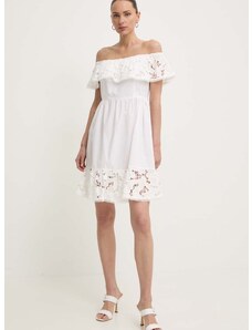 Pamučna haljina Liu Jo boja: bijela, mini, širi se prema dolje