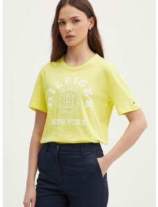 Pamučna majica Tommy Hilfiger za žene, boja: žuta, WW0WW41575