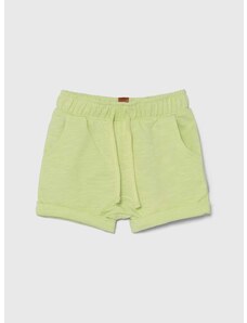 Kratke pamučne hlače za bebe United Colors of Benetton boja: zelena, bez uzorka, podesivi struk