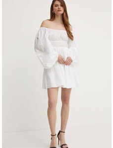 Pamučna haljina Pinko boja: bijela, mini, širi se prema dolje, 103731 A1XP