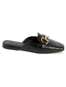 Capone Outfitters Capone Short Toe Women's Black Slippers with Metal Accessory Crocodile Pattern