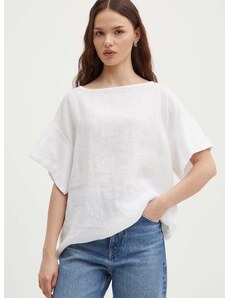 Lanena bluza Sisley boja: bijela, bez uzorka