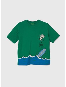 Dječja pamučna majica kratkih rukava United Colors of Benetton X Peanuts boja: zelena, s tiskom