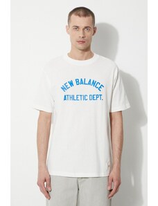 Pamučna majica New Balance za muškarce, boja: bež, s tiskom, MT41514SST