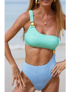 Trgomania Aruba Blue Textured Colorblock Cut Out One Shoulder Monokini