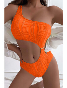Trgomania Orange Wavy Textured Cut Out One Shoulder Monokini