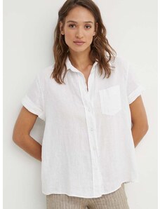 Lanena košulja Sisley boja: bijela, relaxed, s klasičnim ovratnikom