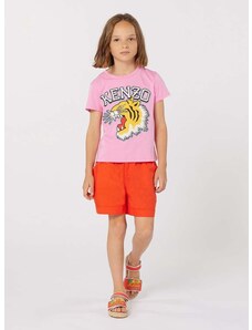 Dječja pamučna majica kratkih rukava Kenzo Kids boja: ružičasta