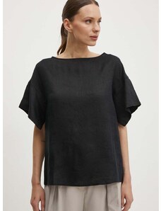 Lanena bluza Sisley boja: crna, bez uzorka