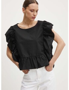 Pamučna majica Sisley za žene, boja: crna, bez uzorka