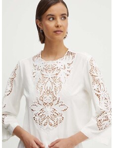 Pamučna majica Sisley za žene, boja: bijela, bez uzorka