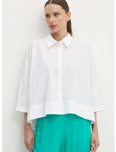 Pamučna košulja Sisley za žene, boja: bijela, regular, s klasičnim ovratnikom