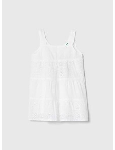 Dječja pamučna haljina United Colors of Benetton boja: bijela, mini, širi se prema dolje