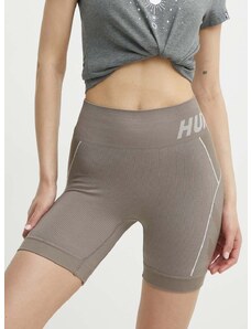 Kratke hlače za trening Hummel Christel boja: smeđa, s tiskom, visoki struk, 213755