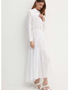 Pamučna haljina Pinko boja: bijela, maxi, širi se prema dolje, 103728 A1XP