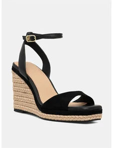 Kožne sandale Tommy Hilfiger LEATHER & SUEDE HIGH WEDGE ESPAD boja: crna, FW0FW08803