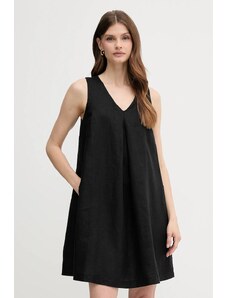 Lanena haljina United Colors of Benetton boja: crna, mini, širi se prema dolje, 4AGHDV0AX