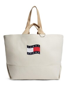 Tommy Jeans Shopper torba boja pijeska / ecru/prljavo bijela / mornarsko plava / svijetlo crvena
